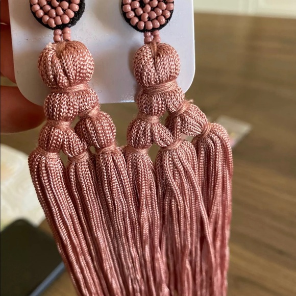 NWT Tassel Earrings Thread Long Dangle Drop Earrings Party Pink black new - Picture 8 of 8